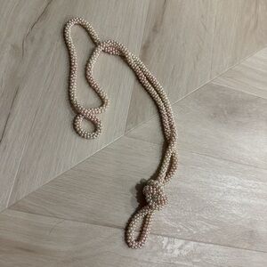 Vintage Pearl Bead Loop Necklace - Pink and Cream